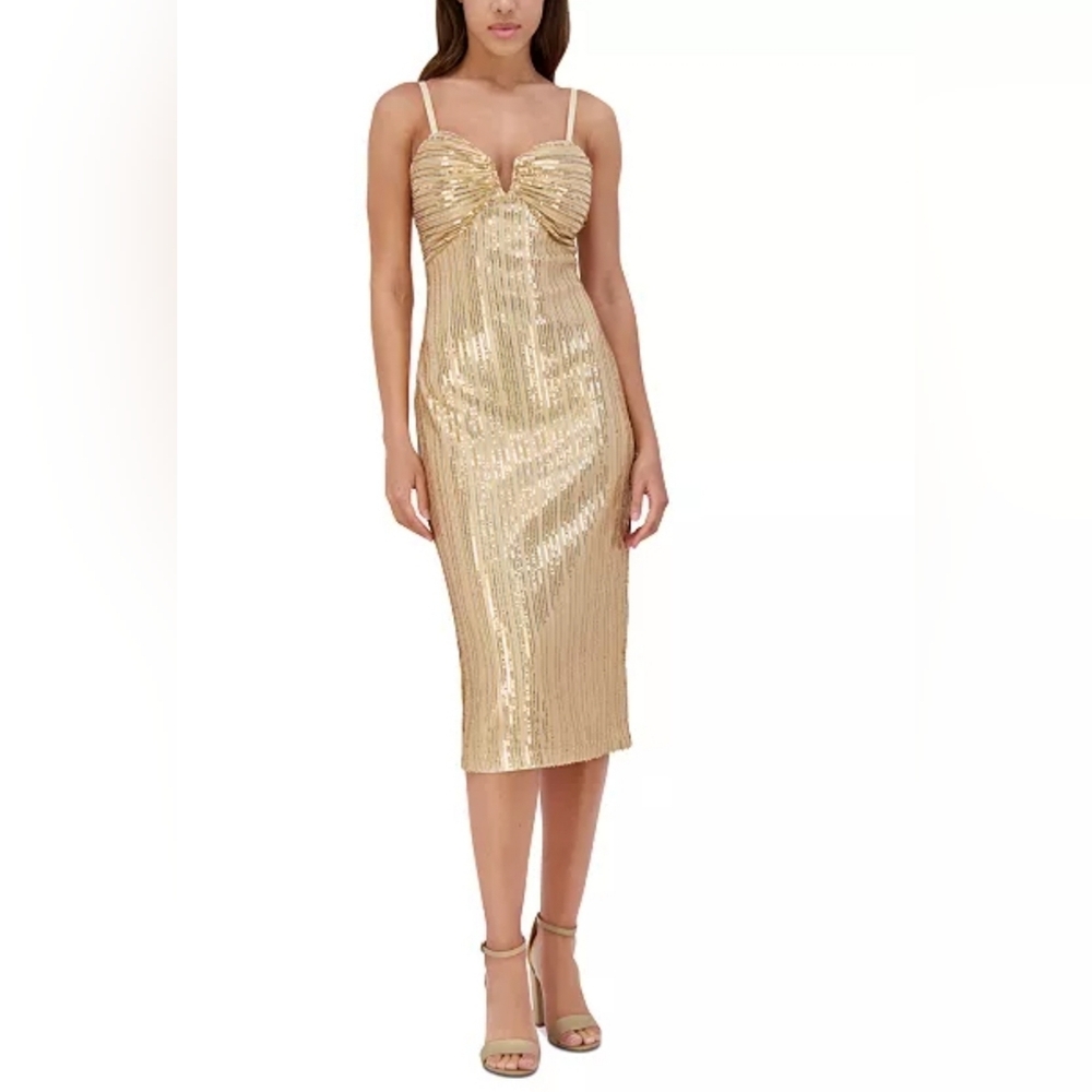 NWT SIENA Gold Sequined Midi‎ Dress Size 14